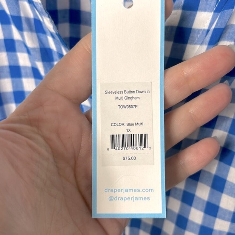 NWT Draper James blue gingham sleeveless ruffle detail button down blouse top - Picture 13 of 13